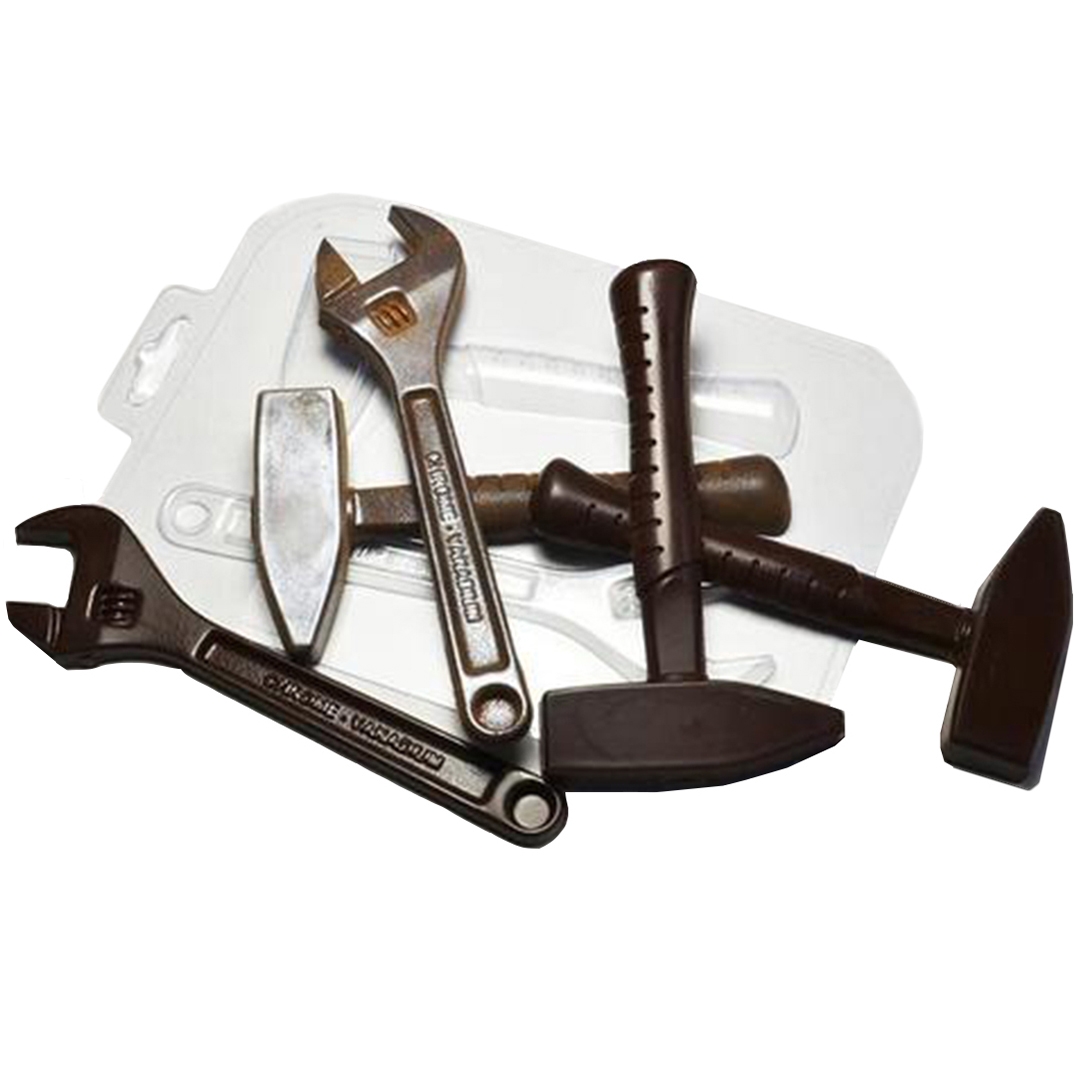 Форма для шоколада «Инструменты: ключ и молоток» пластиковая 2 ячейки  | Фото — Магазин Andy Chef  1