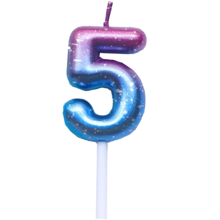 Свеча для торта цифра «5» сине-фиолетовый металлик 4,5 см  | Фото — Магазин Andy Chef  1