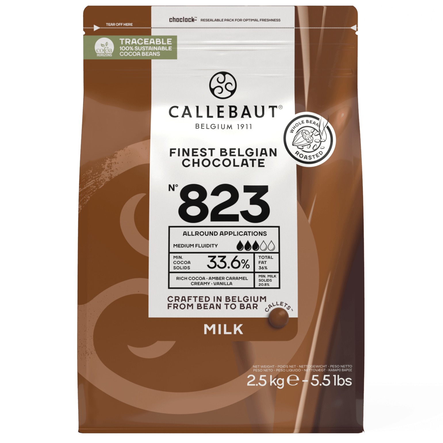 Шоколад молочный 33,6%, №823, Callebaut, Бельгия, 2,5 кг (срок годности до 29.05.2026)  | Фото — Магазин Andy Chef  1