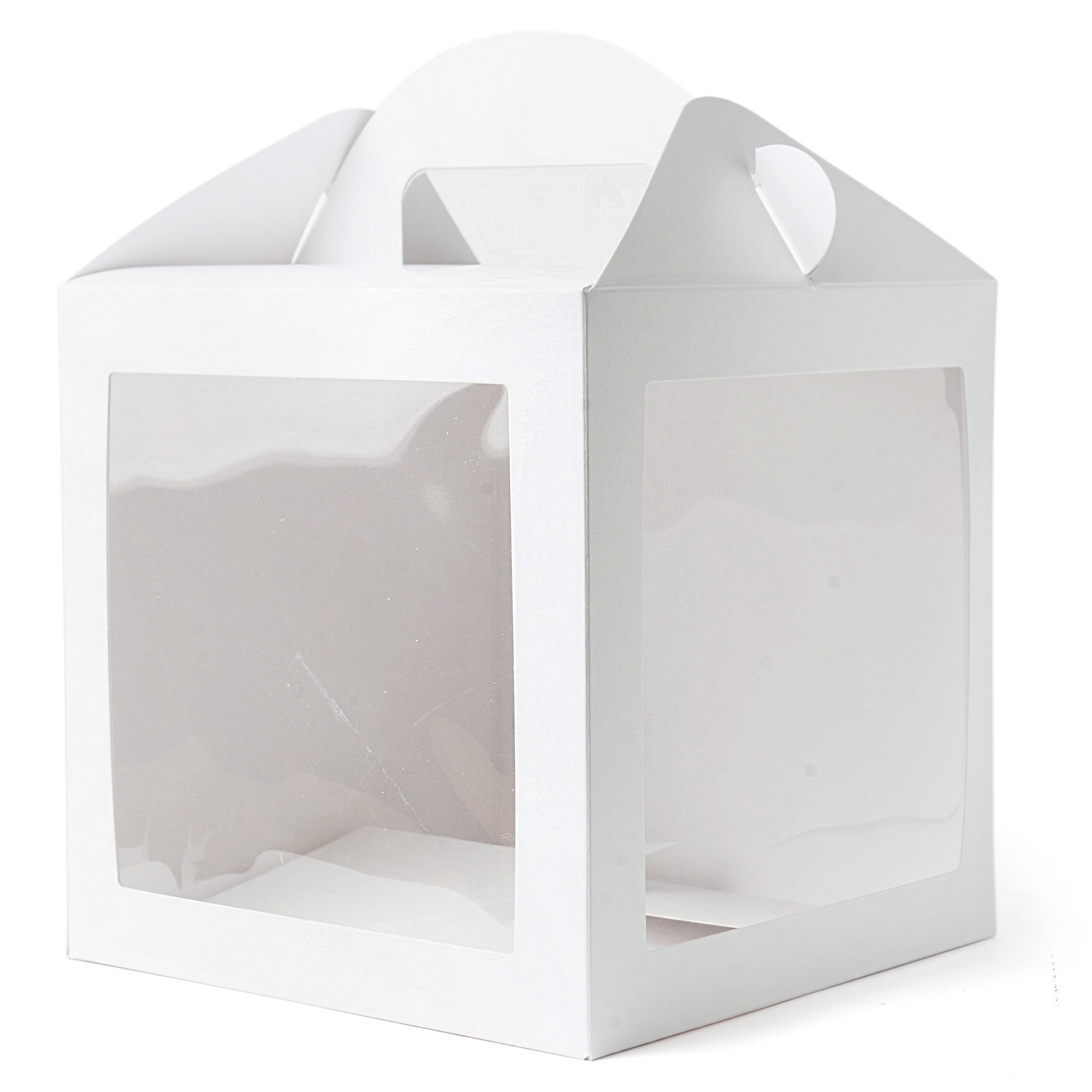 Коробка для торта и кулича с двумя окнами Белая 18х18х18 см  | Фото — Магазин Andy Chef  1
