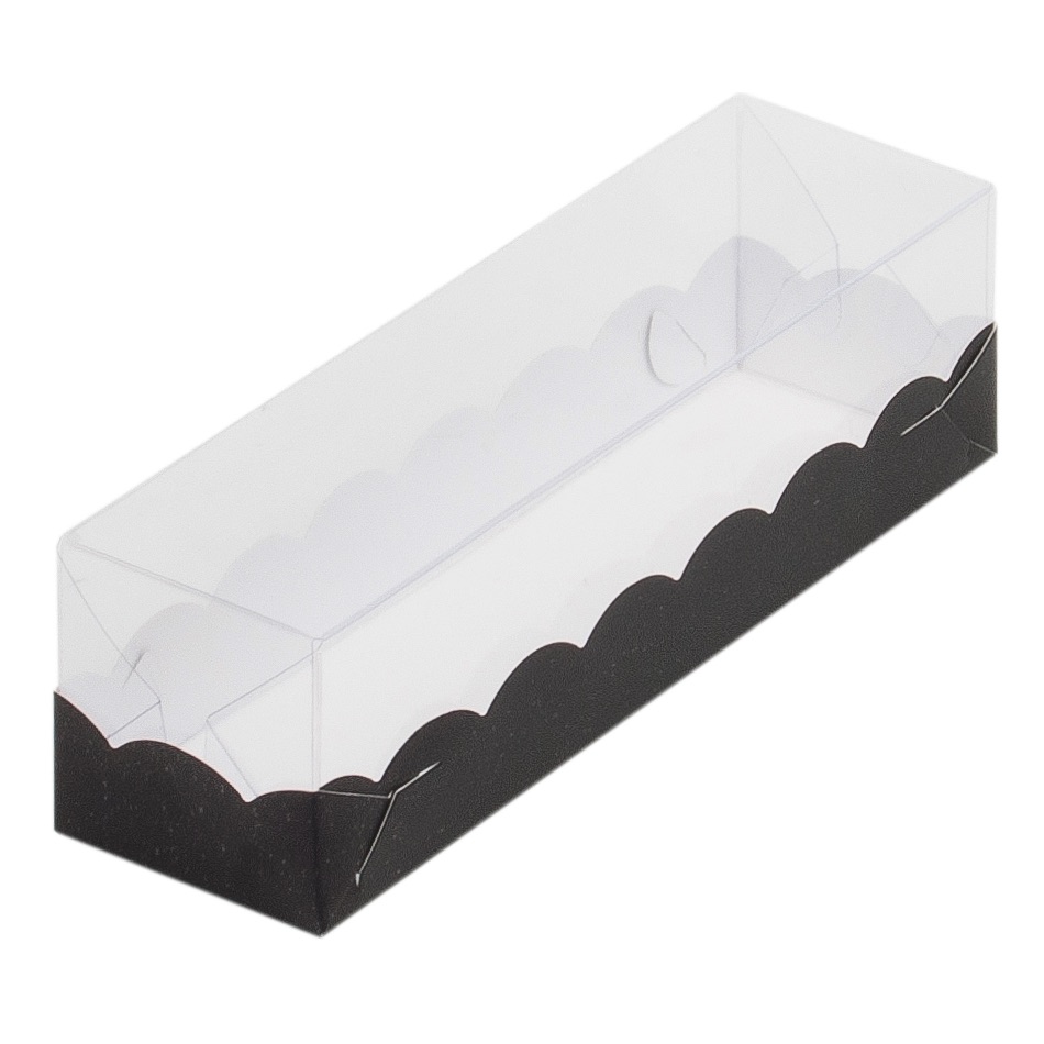 Коробка для макарон с прозрачной крышкой Чёрная 19х5,5х5,5 см  | Фото — Магазин Andy Chef  1