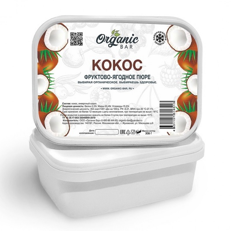 Пюре замороженное Кокос, Organic Bar, Россия, 200 г  | Фото — Магазин Andy Chef  1