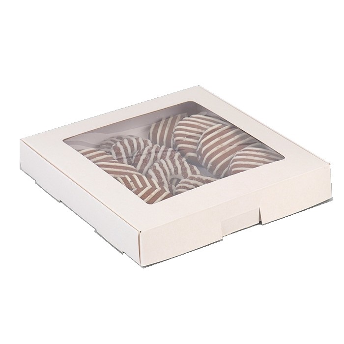 Коробка для десертов с окном Белая 19х19х3 см  | Фото — Магазин Andy Chef  1