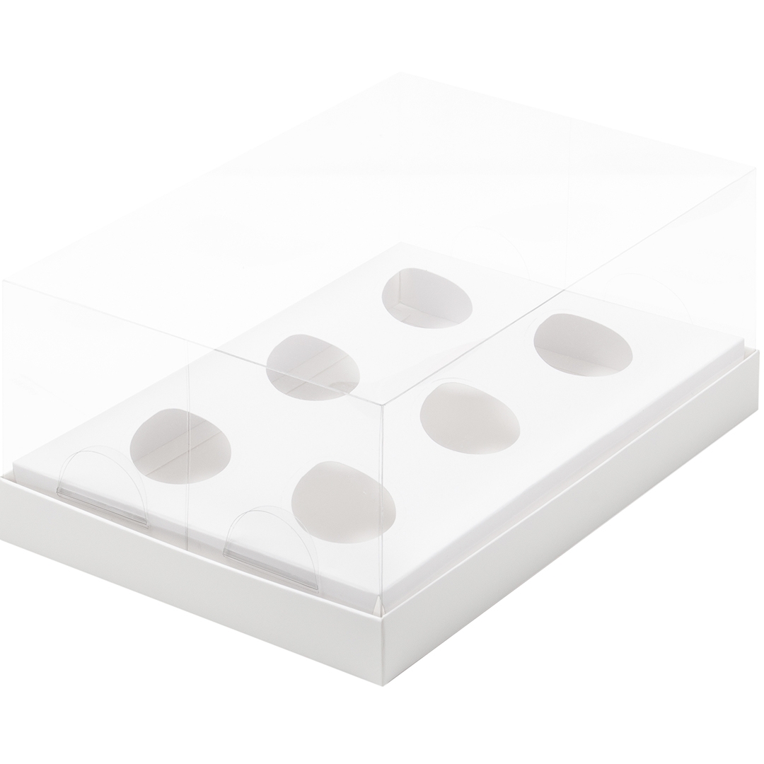 Коробка для 6 шоколадных яиц с пластиковой крышкой Белая 23,5x16x10 см  | Фото — Магазин Andy Chef  1