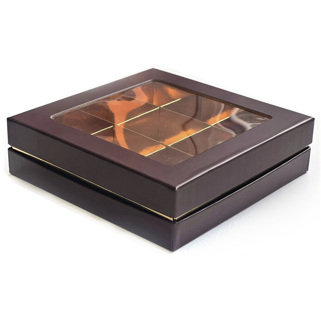 Коробка на 9 конфет Премиум Коричневая/Золото 16х16х4,5 см  | Фото — Магазин Andy Chef  1