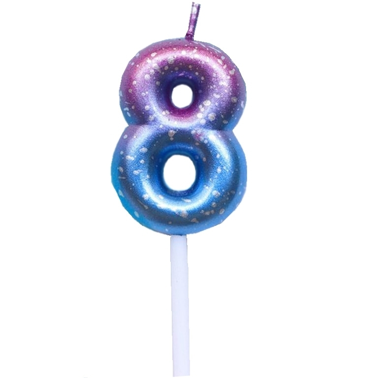 Свеча для торта цифра «8» сине-фиолетовый металлик 4,5 см  | Фото — Магазин Andy Chef  1