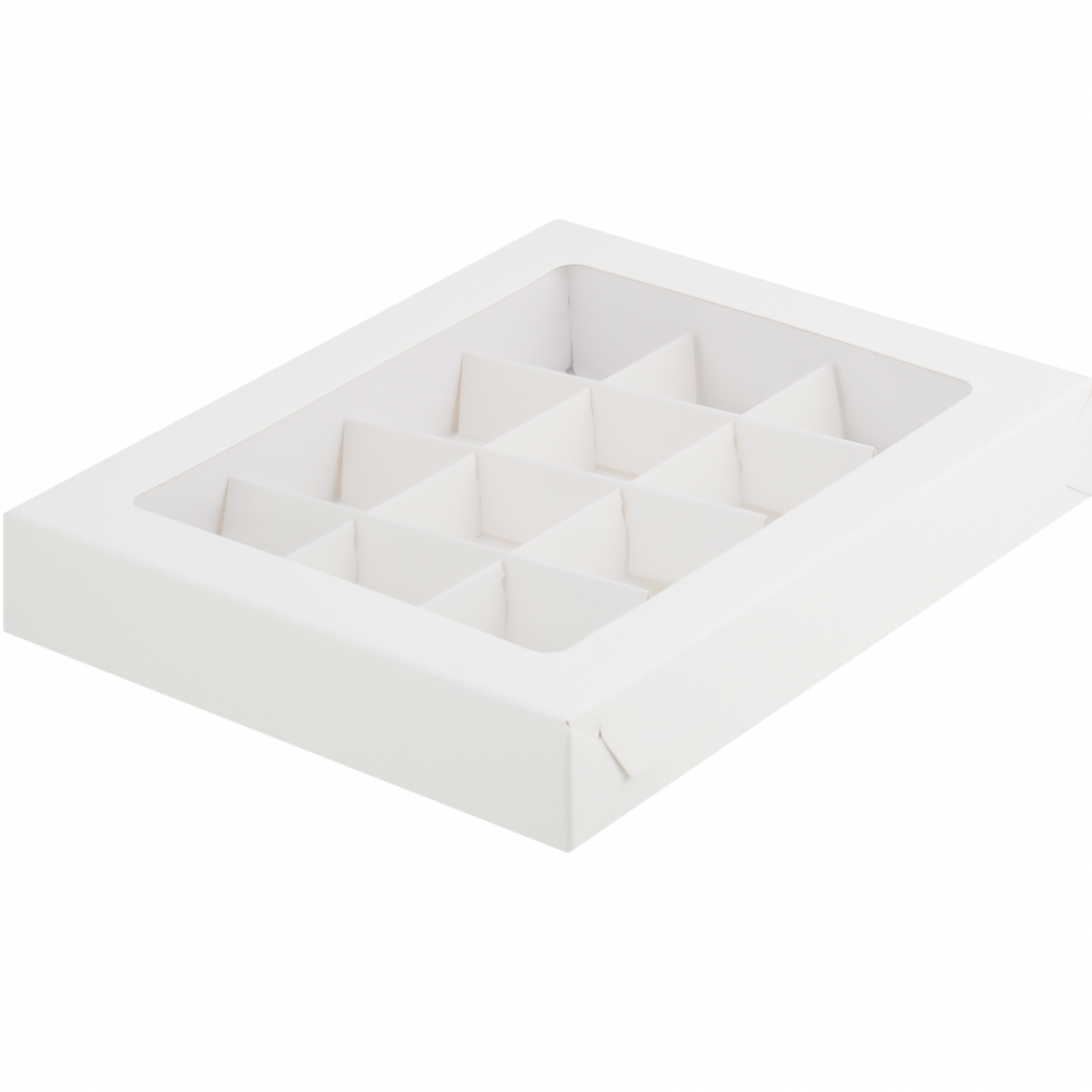 Коробка для 16 конфет белая с пластиковой крышкой 200*200*30мм