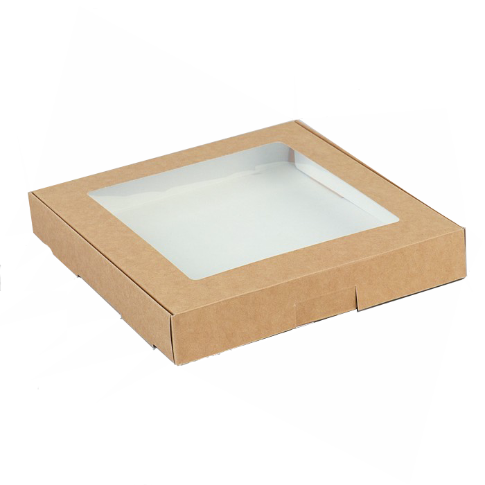 Коробка для десертов с окном Крафт 19х19х3 см  | Фото — Магазин Andy Chef  1
