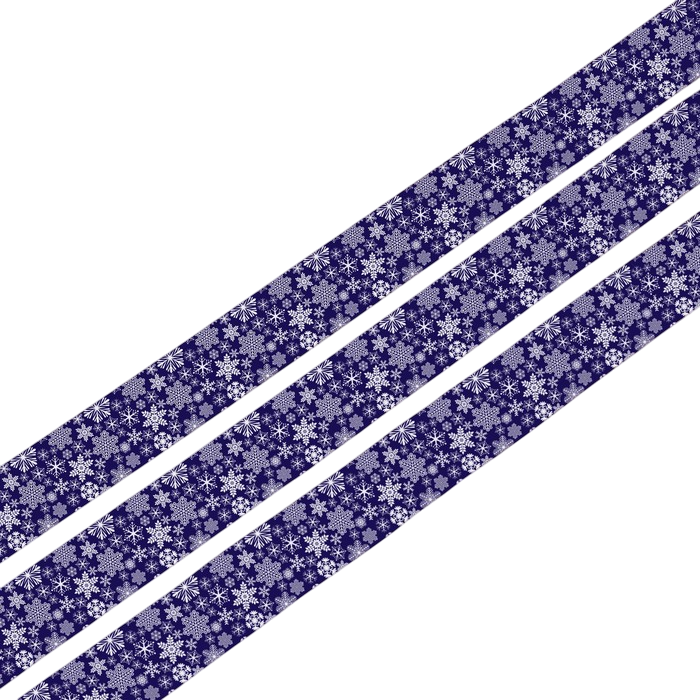 Лента атласная с тиснением «Снежинки» Тёмно-синяя/Золото 1,5 см, 5 м  | Фото — Магазин Andy Chef  1
