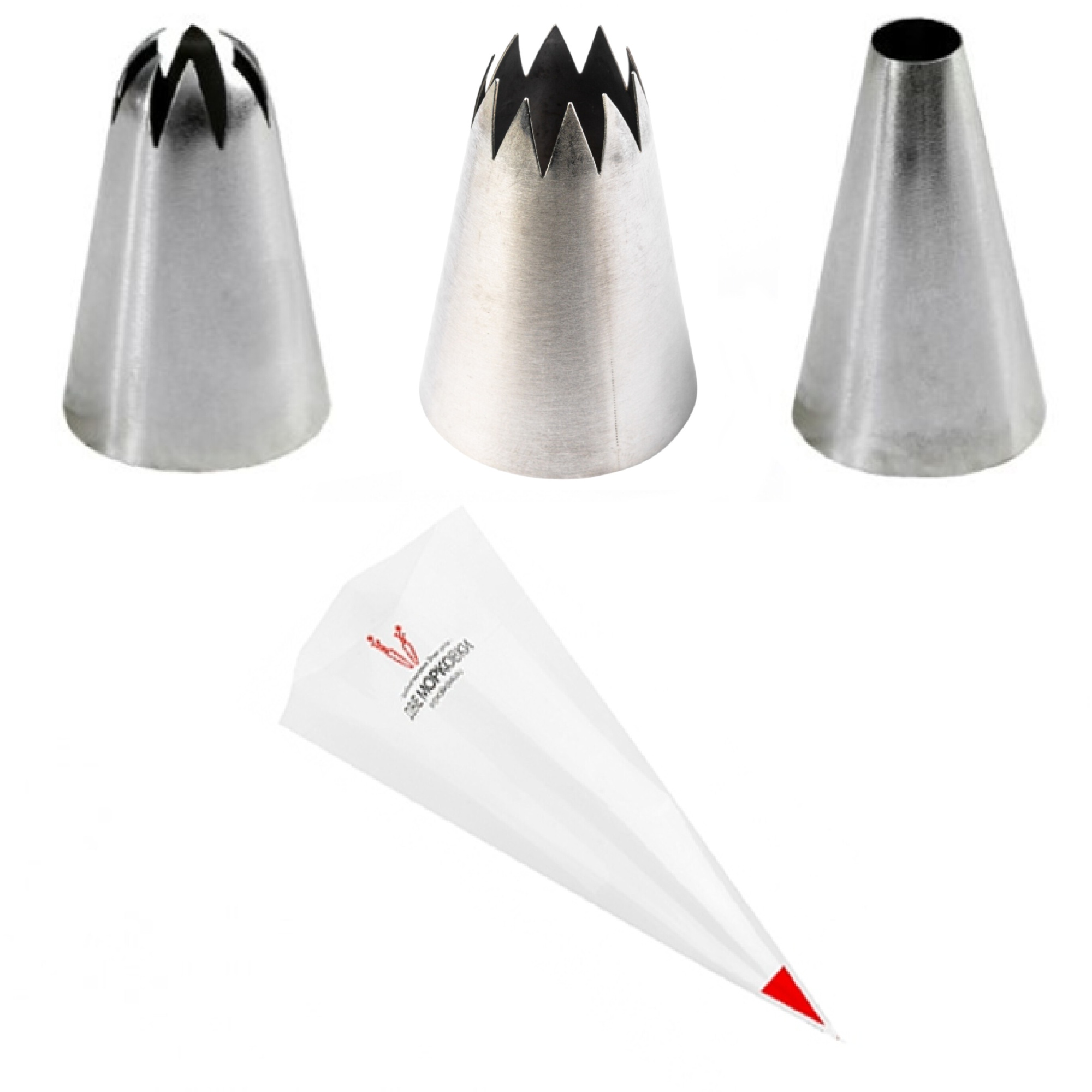 Универсальный набор из 3 кондитерских насадок и 5 мешков  | Фото — Магазин Andy Chef  1