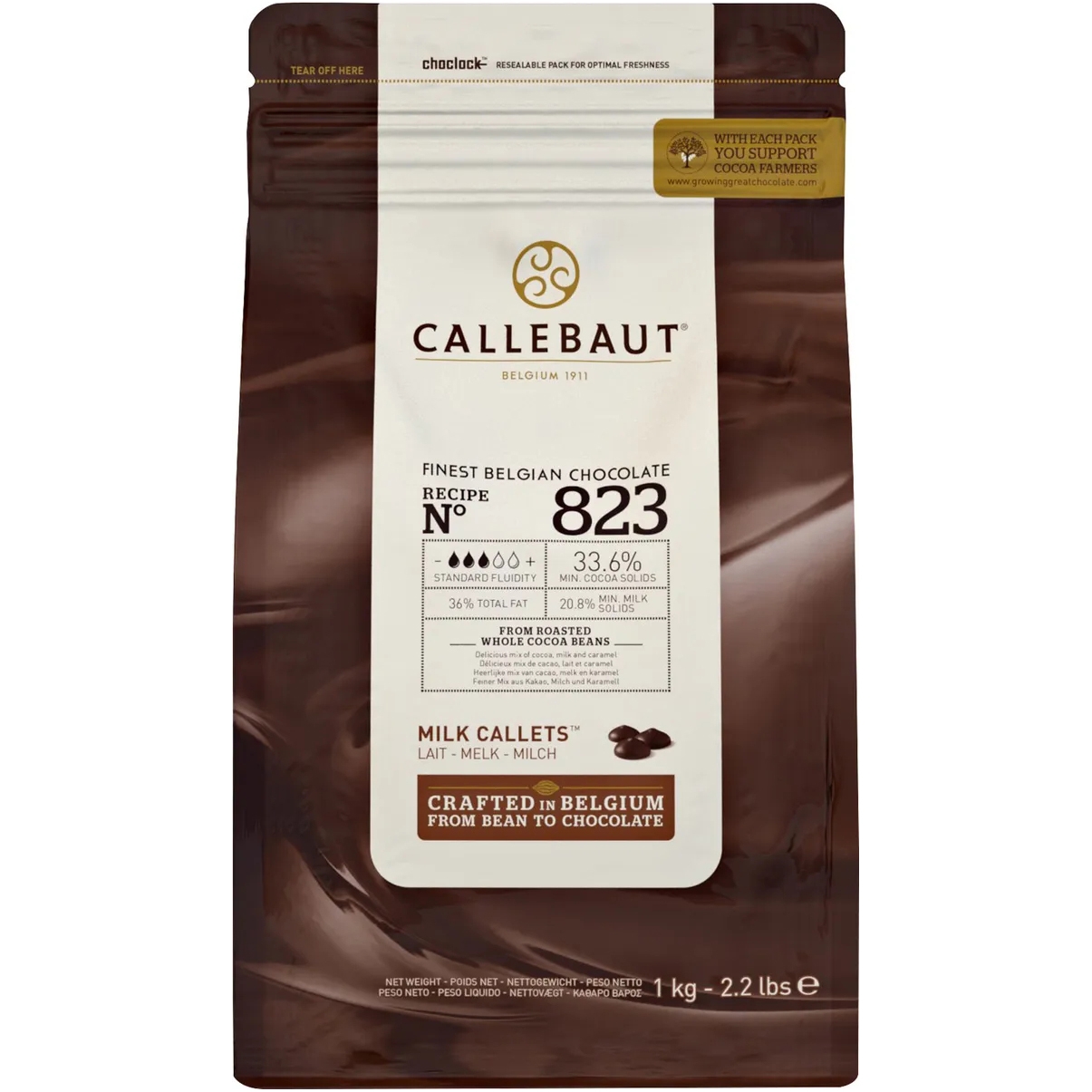 Шоколад молочный 33,6%, №823, Callebaut, Бельгия, заводская упаковка 1 кг  | Фото — Магазин Andy Chef  1
