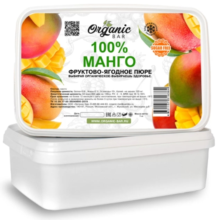 Пюре замороженное Манго без сахара, Organic Bar, Россия, 1 кг  | Фото — Магазин Andy Chef  1