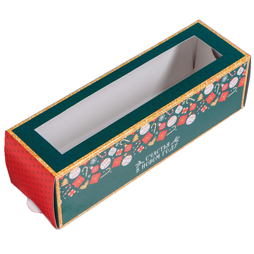 Коробка для макарон «Счастья в Новом году» 18х5,5х5,5 см  | Фото — Магазин Andy Chef  1