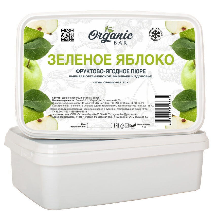 Пюре замороженное Зелёное яблоко, Organic Bar, Россия, 1 кг  | Фото — Магазин Andy Chef  1