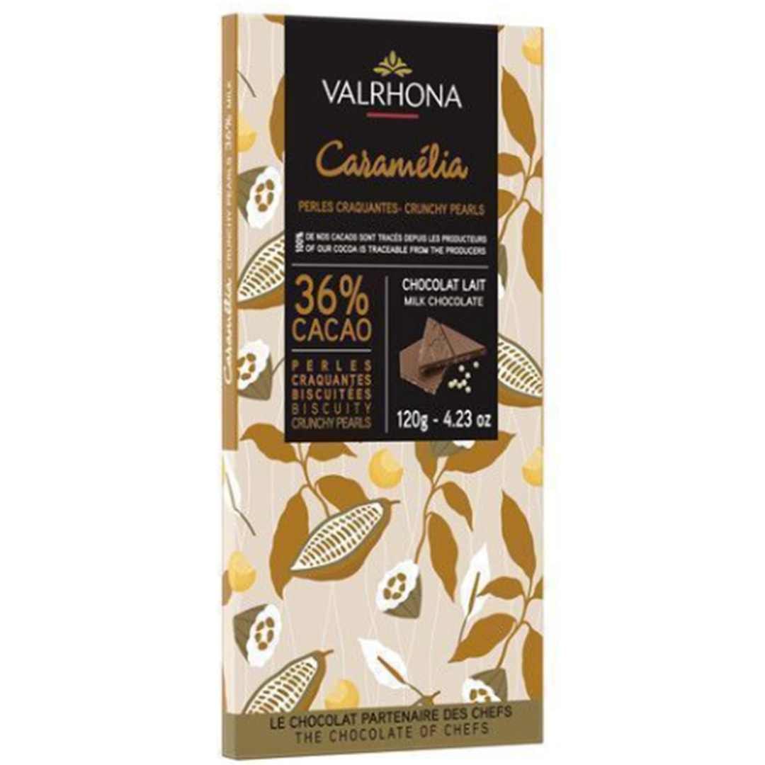 Шоколад молочный c вафлями Caramelia 36% плитка, Valrhona, Франция, 120 г  | Фото — Магазин Andy Chef  1