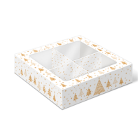 Коробка на 4 конфеты «Золотые елочки» 12,6х12,6х3,5 см