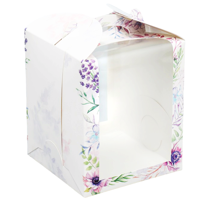 Коробка для кулича с двумя окнами «Весенний сад», 15х15х18 см  | Фото — Магазин Andy Chef  1