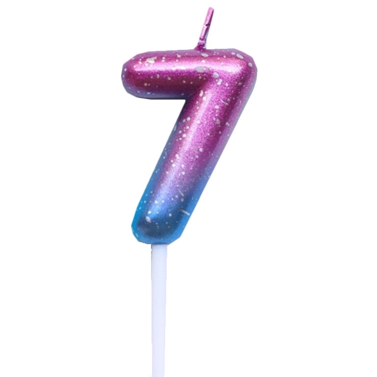 Свеча для торта цифра «7» сине-фиолетовый металлик 4,5 см (повреждена)  | Фото — Магазин Andy Chef  1