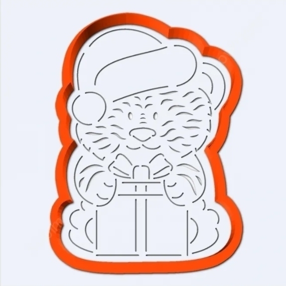 Вырубка с трафаретом «Тигрёнок с подарком» 11,5 см, Lubimova  | Фото — Магазин Andy Chef  1