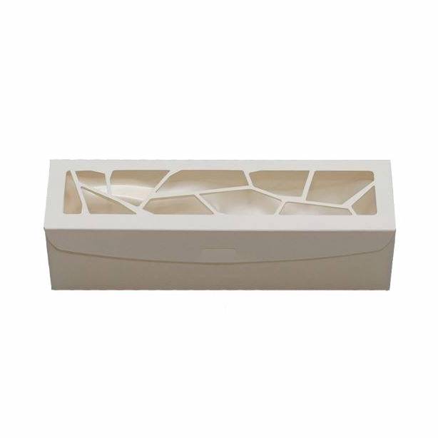 Коробка для макарон с ажурным окном Белая 20х5,5х5,5 см  | Фото — Магазин Andy Chef  1