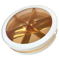 Коробка для ассорти сладостей на 6 ячеек круглая Белая/Золото 28,5х4 см