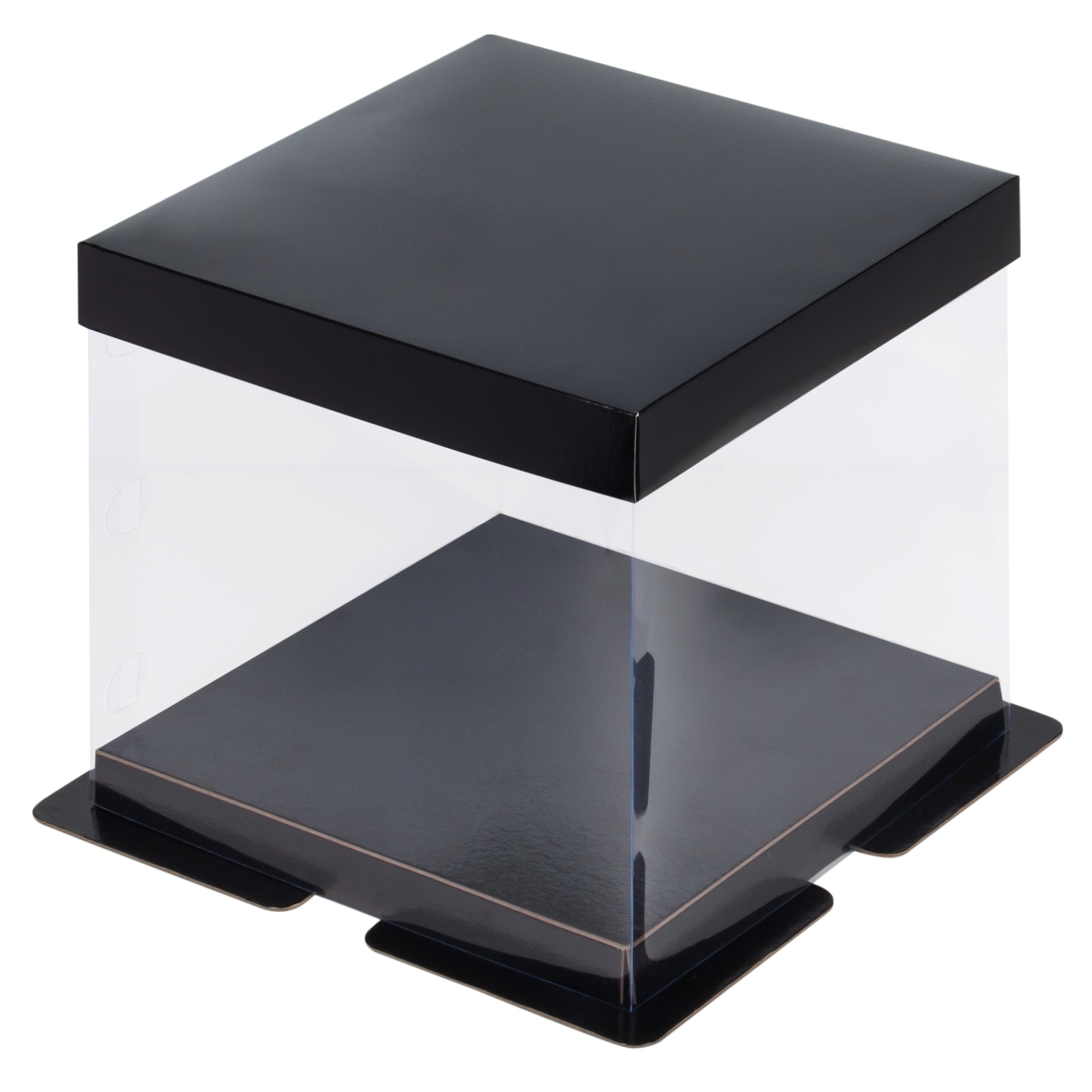 Коробка для торта Премиум Чёрная/Прозрачная 23,5х23,5х22 см  | Фото — Магазин Andy Chef  1