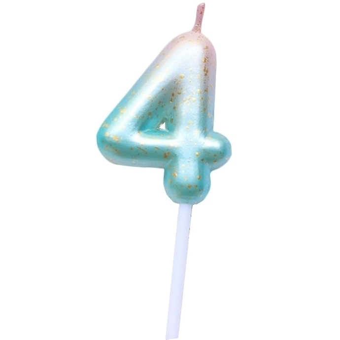 Свеча для торта цифра «4» розово-голубой металлик 4,5 см  | Фото — Магазин Andy Chef  1