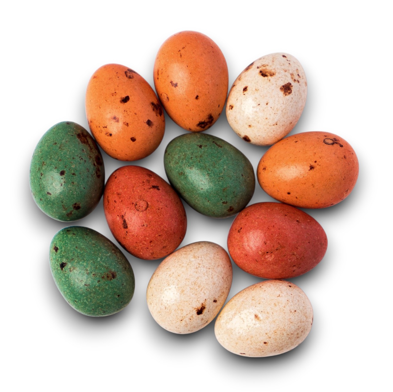 Яйца шоколадные «Перепелиные цветные» (2,5-3 см), 75-80 г, 10-11 шт. (белый, зелёный, красный)  | Фото — Магазин Andy Chef  1