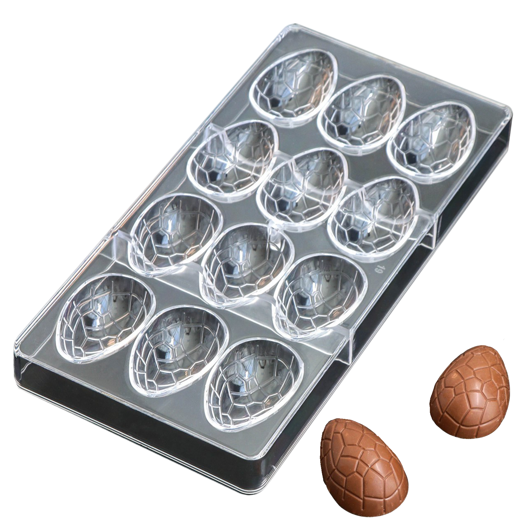 Форма для шоколада «Яйцо рельефное» из плотного пластика, 12 ячеек, 3,6х5,7х1,5 см  | Фото — Магазин Andy Chef  1