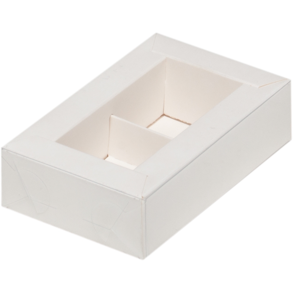 Коробка для 2 конфет с прозрачной крышкой  Белая 11,5х7х3 см  | Фото — Магазин Andy Chef  1