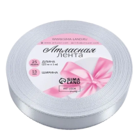 Лента атласная 1,5 см Белая с серебристым люрексом, 23 м